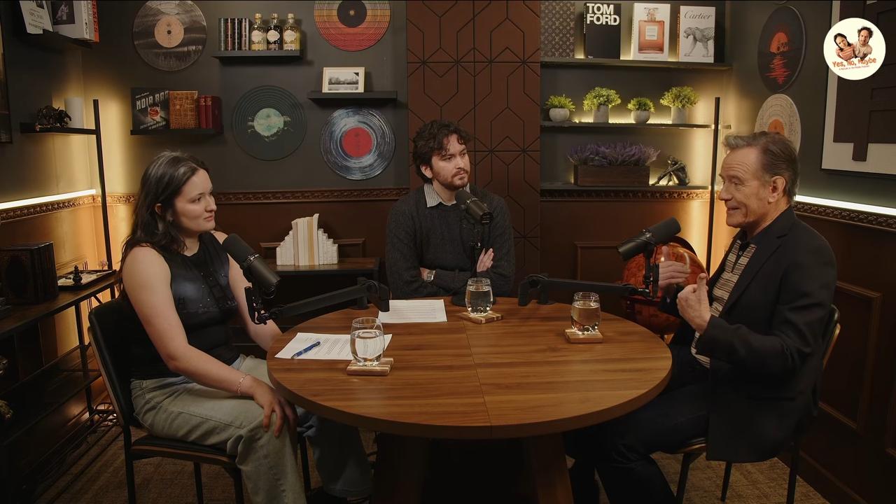 Willa and Ryan interviewing Bryan Cranston on the Yes, No, Maybe podcast